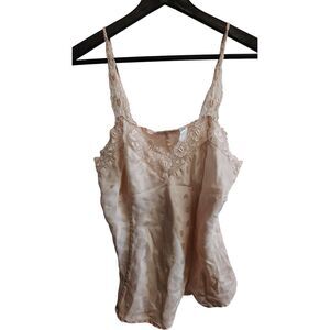 Vintage Silkscreen Large 100% Silk Heart Print Pink Lace Strap Women's Camisole